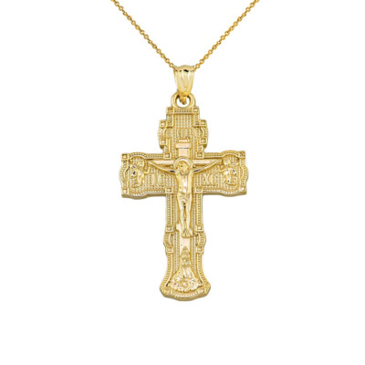 Orthodoxe Halskette mit Kreuzanhänger ''Save & Protect'' in Gold (gelb/rose/weiß)