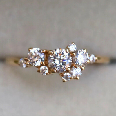 Damen Ring 2,10 Kt Rund Diamant Cluster Hochzeit Verlobungsring Gelbgold Finish