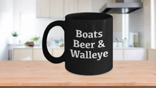 Walleye Fishing Mug Black Coffee Cup Great Lakes Fish Boat Beer