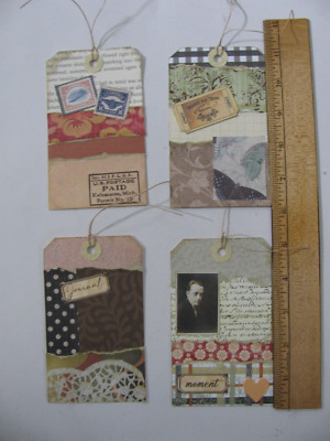 4 Handmade Tags Scrapbook Junk Journal Ephemera E