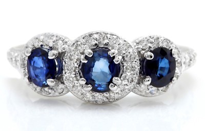 2.85 Carat Natural Sapphire and Diamonds in 14K Solid White Gold Women Ring