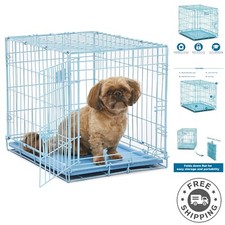 iCrate Blue Small Dog Crate: Secure  Portable Folding Design w/ Floor Rollers