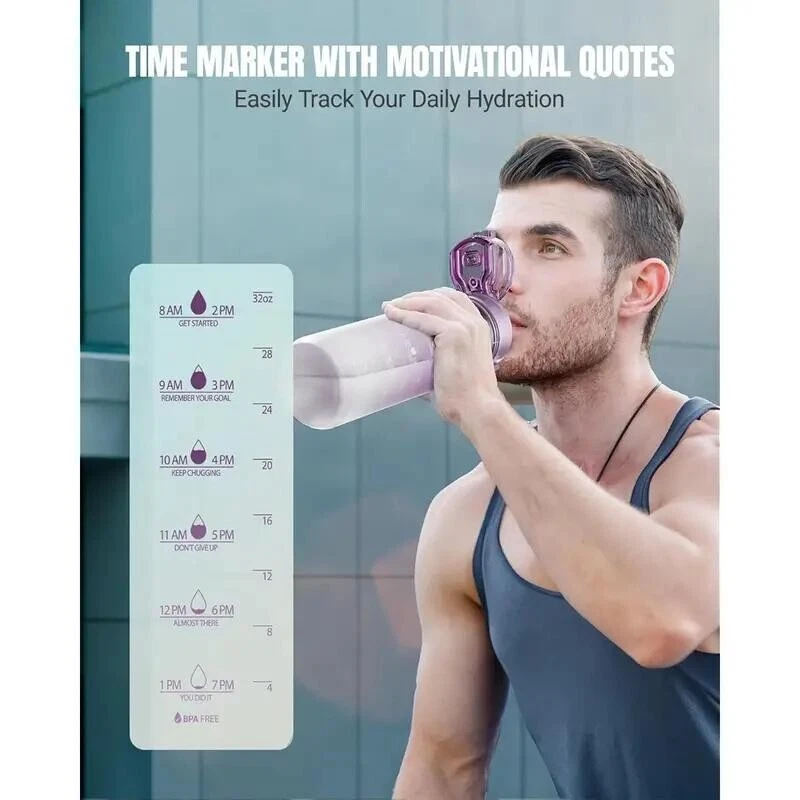 32oz Motivational Water Bottle with Time Markers, BPA-Free Tritan Plastic Purple - Image 2 of 4