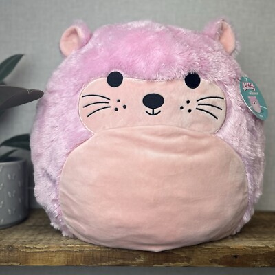 Fuzzamallow Anu - großer rosa flauschiger Squishmallow Otter - rosa Otter Squish - 16 Zoll