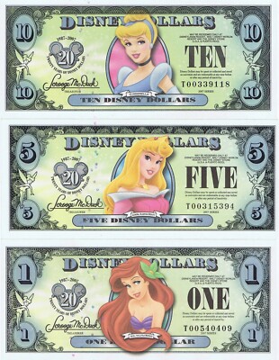 Disney Dollars セット 1ドル 5ドル 10ドル 1988 $1 Disney Dollar Mickey PMG 69 EPQ TOP POP (DIS7