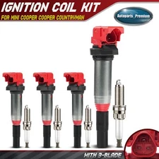4x Red Ignition Coils & 4x Iridium Spark Plugs Kit for Mini Cooper 07-13 L4 1.6L