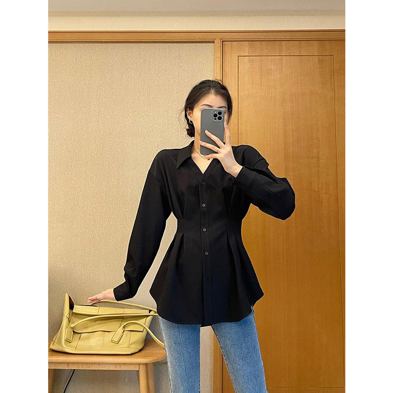 Camisa Top Para Mujer Moda Francesa Elegante Senior Cintura Negra Cómoda