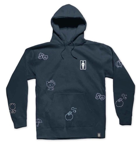 Girl Skateboards Hello Kitty 50th Anniversary All over Hoodie Black Purple Navy - Picture 3 of 7