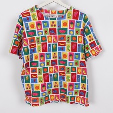 Vintage 80s Fruit All Over Print Women's Shirt Size Medium Slot Machine Colors