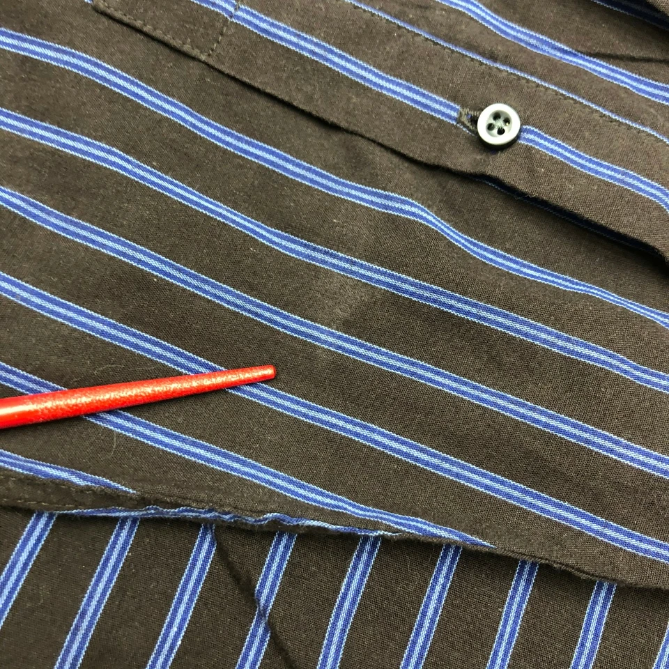 Camisa polo masculina listrada manga longa azul marrom com botões Beverly Hills - Imagem 4 de 4