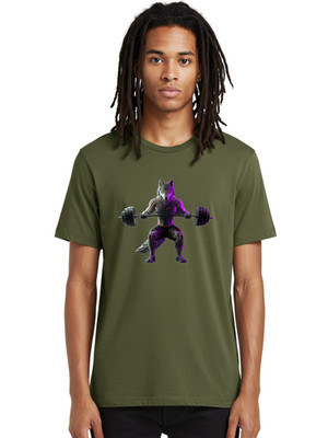 Wolf-Lifting-Weights-1 Mens Graphic Tee, 100% Cotton, Casual Summer Wear