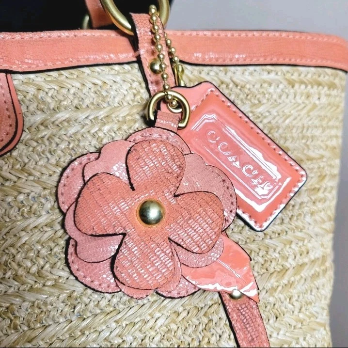 Coach Alexandra Python Straw Handbag Coral/Tan F21959 - Image 4 of 4