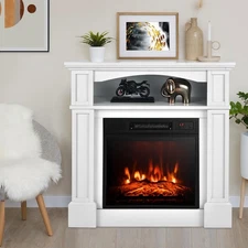 32" Electric Fireplace with Mantel, Freestanding Wooden Surround with 1400 W