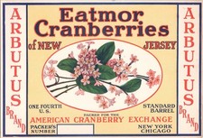 EATMOR Cranberries of New Jersey ARBUTUS Brand - Vintage Produce Label