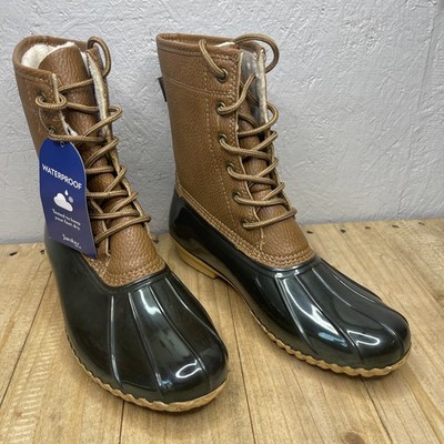 Jambu Maplewood Waterproof Duck Rain Boots Womens 7.5 Brown Lace Up Rubber Toe