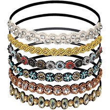 6Pc Elastic Beaded Rhinestone Headbands for Women  Girls 2026.8in MultiColor