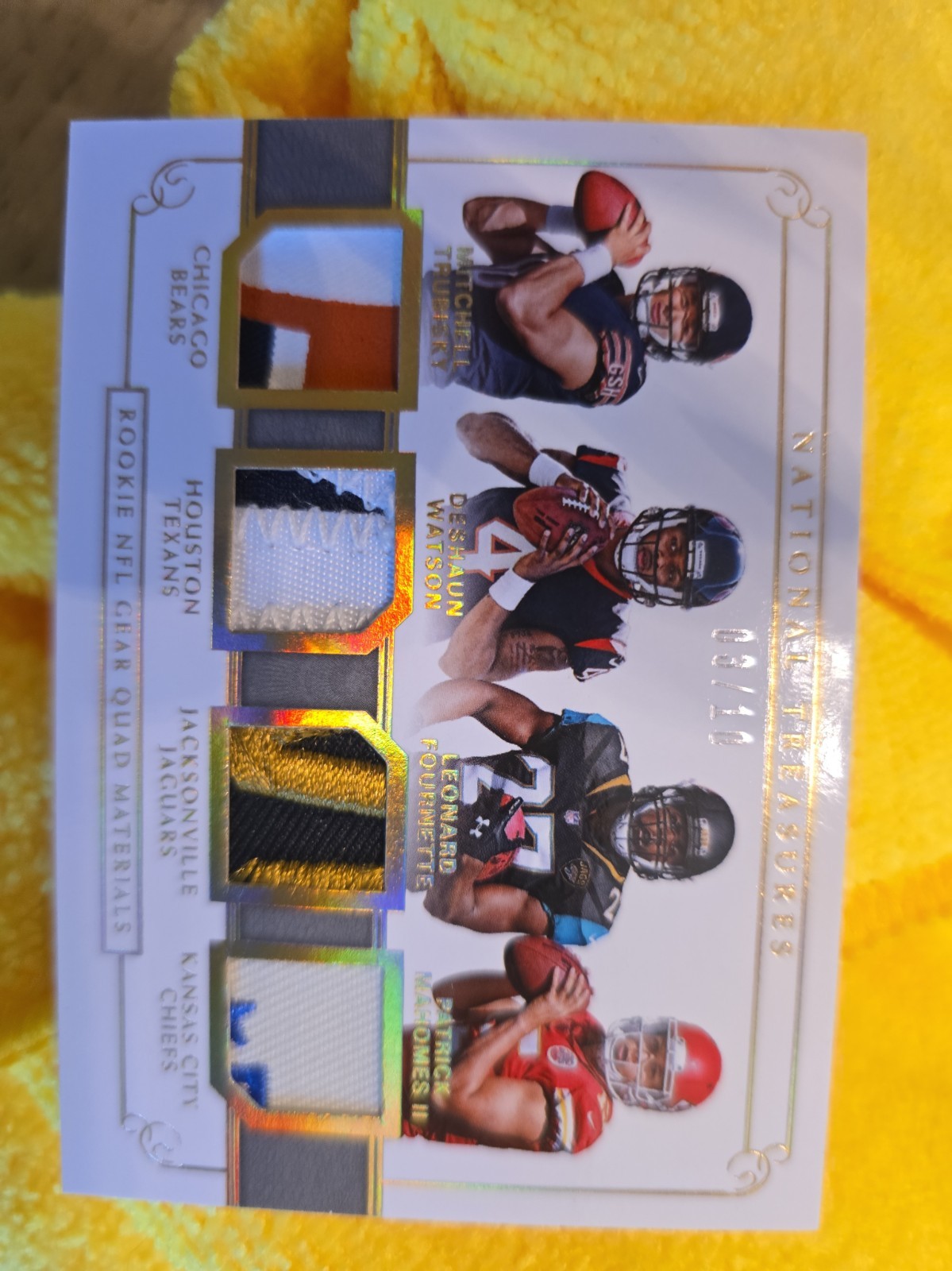 2017 National Treasures  Rookie Materials GOLD 3/10 Mahomes Rookie Quad Material view 11