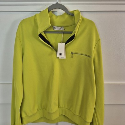 Nwt $498 XL Tory Burch 1/4 Zip Activewear Pullover Neon Lime Green/sleeve stripe