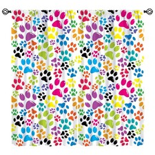 Dog Pattern Curtains, Cute Colorful Dogs Paws Lovely Print Window Treatments,...