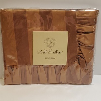 Euro Pillow Shams Noble Excellence Olympia Gold Two Tone Stripe Set of 2 NEW