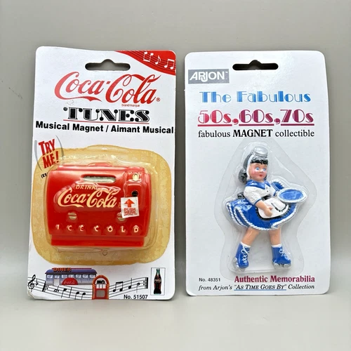 Vintage Coca-Cola Tunes Jukebox & 50s Diner Waitress Magnet Set of 2 NEW SEALED