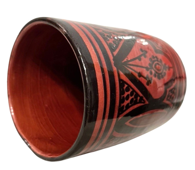 Studio Pottery Vase Signed by Artist Safi, Moroccan Folk Art, Red & Black 12cm image 5