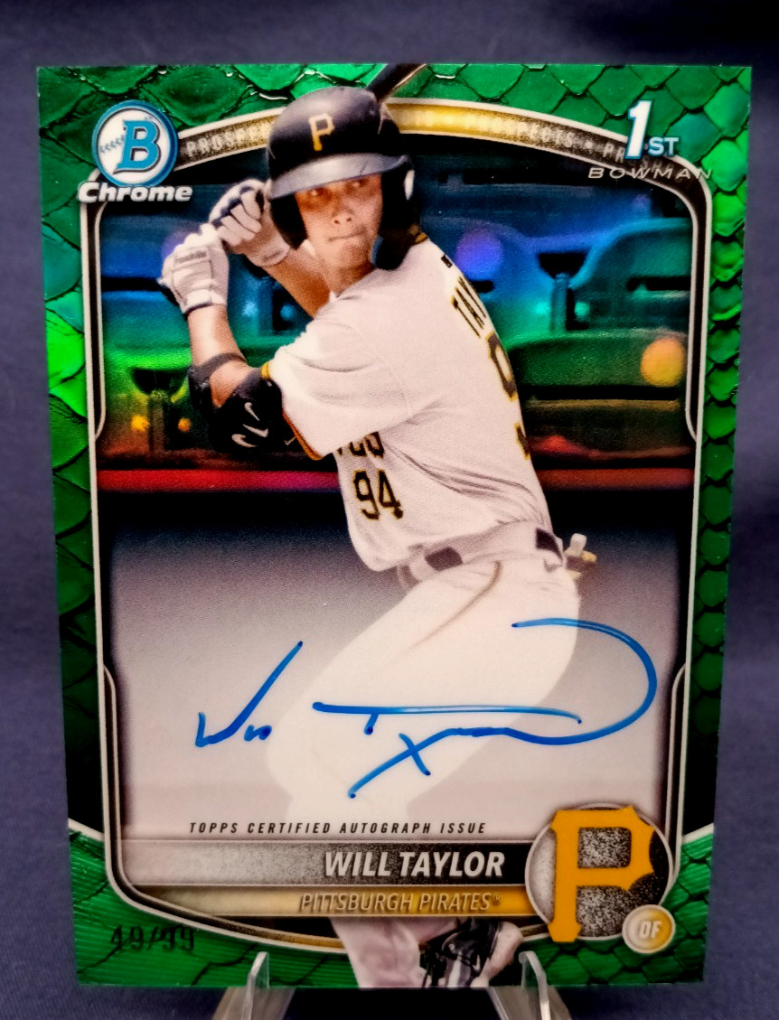 2025 1st Bowman Chrome Auto Will Taylor Green Reptilian On Card /99