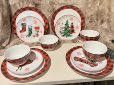 American Atelier 12 Piece Christmas Dinnerware Set For 4 New In Box Porcelain