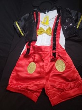 MICKY MOUSE COSTUME S 7 OVERALLS, WHITE SHIRT,BLACK TAILER JACKET, GOLD BOW EARS