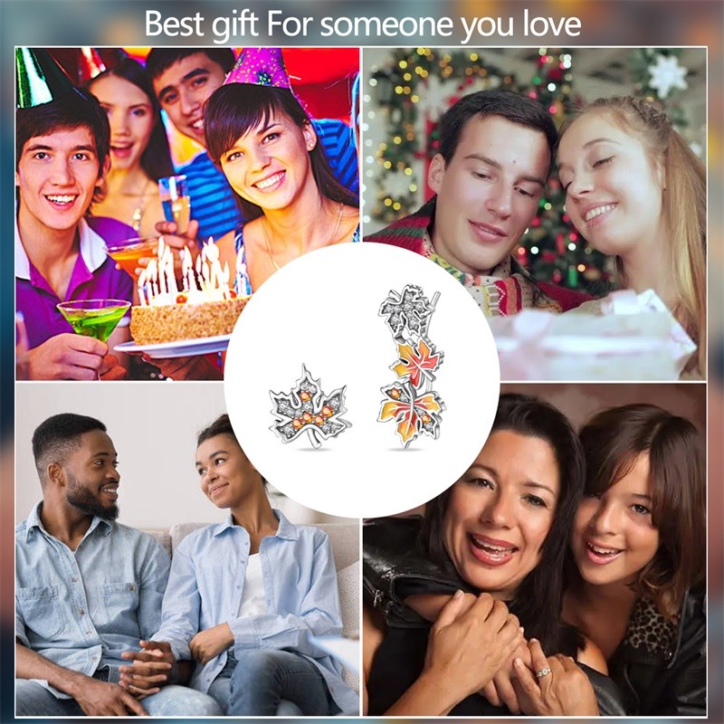 KUNSIR 925 Sterling Silver Asymmetry Maple Leaf Stud Earrings For Women Jewelry