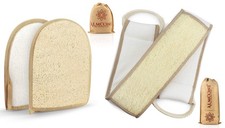Premium Exfoliating Back Loofah Scrubber and Pad Glove Body Beige