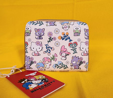 Loungefly Sanrio Hello Kitty And Friends Floral AOP Soft Tag Zipper Wallet NEW
