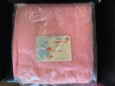 NOS Vintage 60's Baby Blanket Nylon Trim Beacon Pink 36 x 50 Crib
