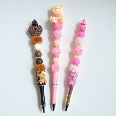 Perlen Kugelschreiber Frau Mädchen rosa Teddy süß Kawaii Handarbeit Geschenk