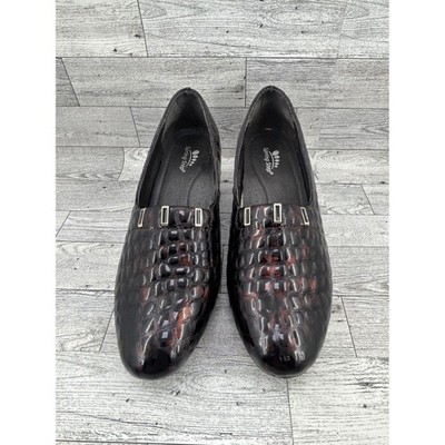 Spring Step Women FAWNA Dark Brown Croc Embossed Leather Block Heel Shoes Sz 8.5