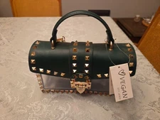 Vegan Purse Green Faux Leather with Gold Accents NWT