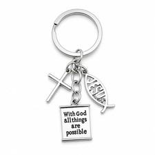 Cross Keychain   Christian Faith Keychains Bag Charms for with Jesus Fish Dec...