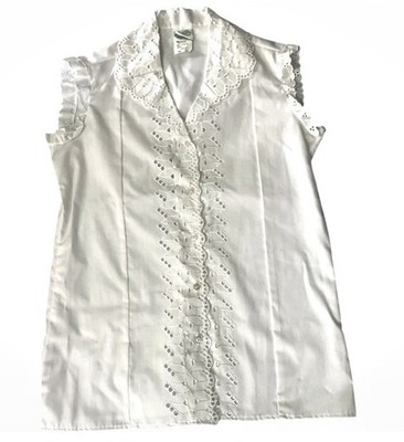 Vtg 70s New Stacy Stag Benlee California Embroidered Blouse L White Eyelet NWT