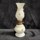Vintage UV 8" Milk Glass Oil Lamp Hobnail w/ Pink Roses – Made in Hong Kong