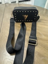 Valentino by Mario Valentino Black Studded Crossbody Shoulder Bag 