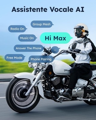 ASMAX F1S Interfono Moto, Mesh Auricolare Casco Moto per 10 Piloti, Bluetooth 5.3, Controllo Vocale, Ricarica Rapida, Accoppiamento Universale, ENC Antirumore, IP67,Condivisione della Musica, Doppio