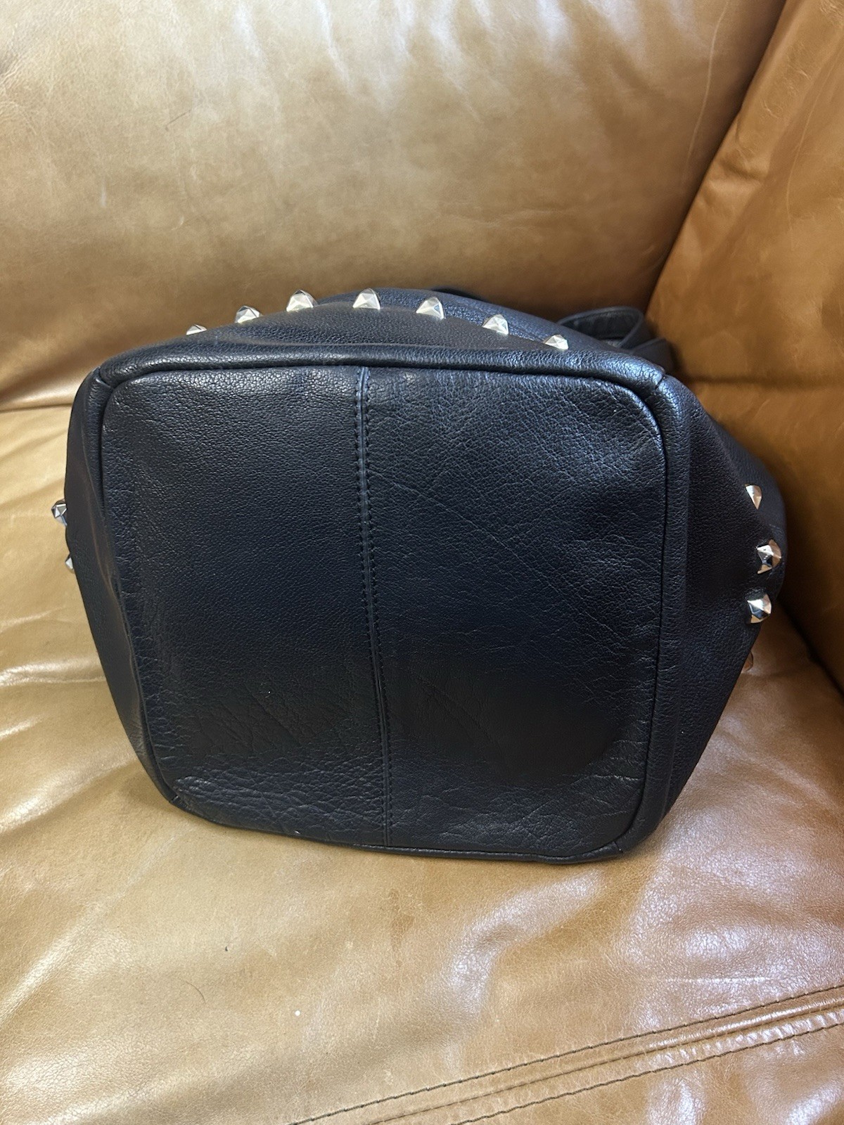 Karen Millen Black Studded Leather Tote Shoulder Bag Clasp Lock Detail 101416 image 6