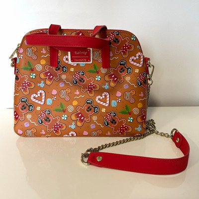 Loungefly Disney Gingerbread Minnie Mickey Christmas Crossbody Holiday