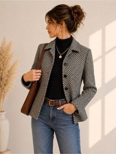 Vintage Ann Taylor houndstooth wool blazers classic black cream weave women 10P