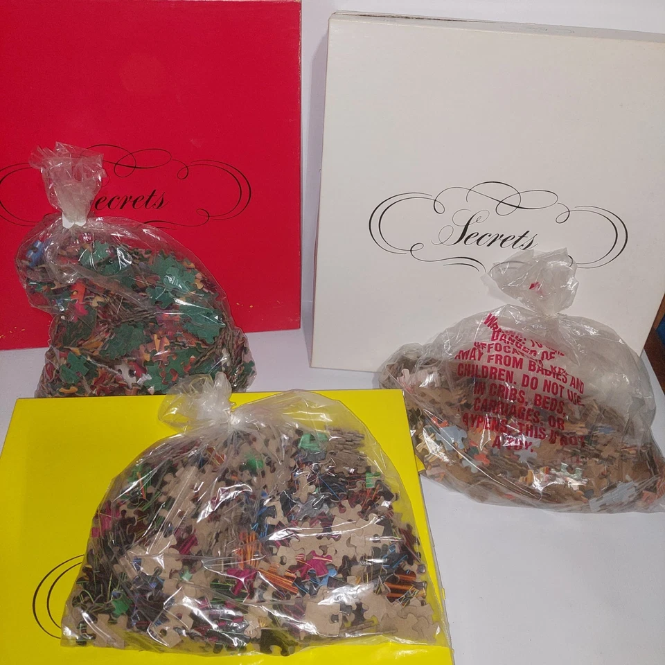 3 VTG Bits And Pieces Secrets Puzzle Mystery 500 pieces red Yellow & White Uncou - Image 4 of 4