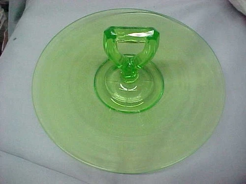 1930s Green Uranium Depression Glass Tid-Bit Tray Dessert Dish W/ Handle Loop FS