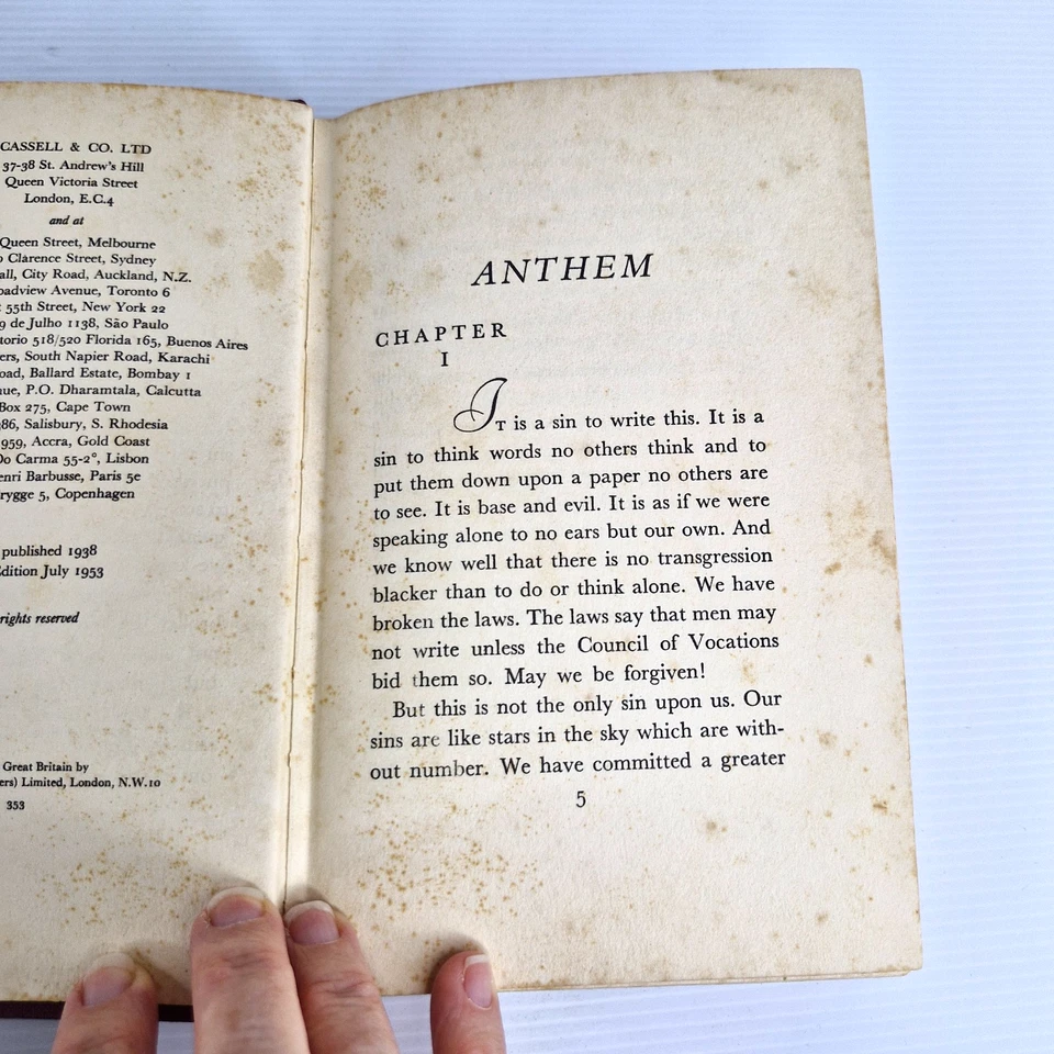 Anthem Ayn Rand 1953 Cassell Revised Edition Hardcover Collectible Vintage Book - image 4 of 4