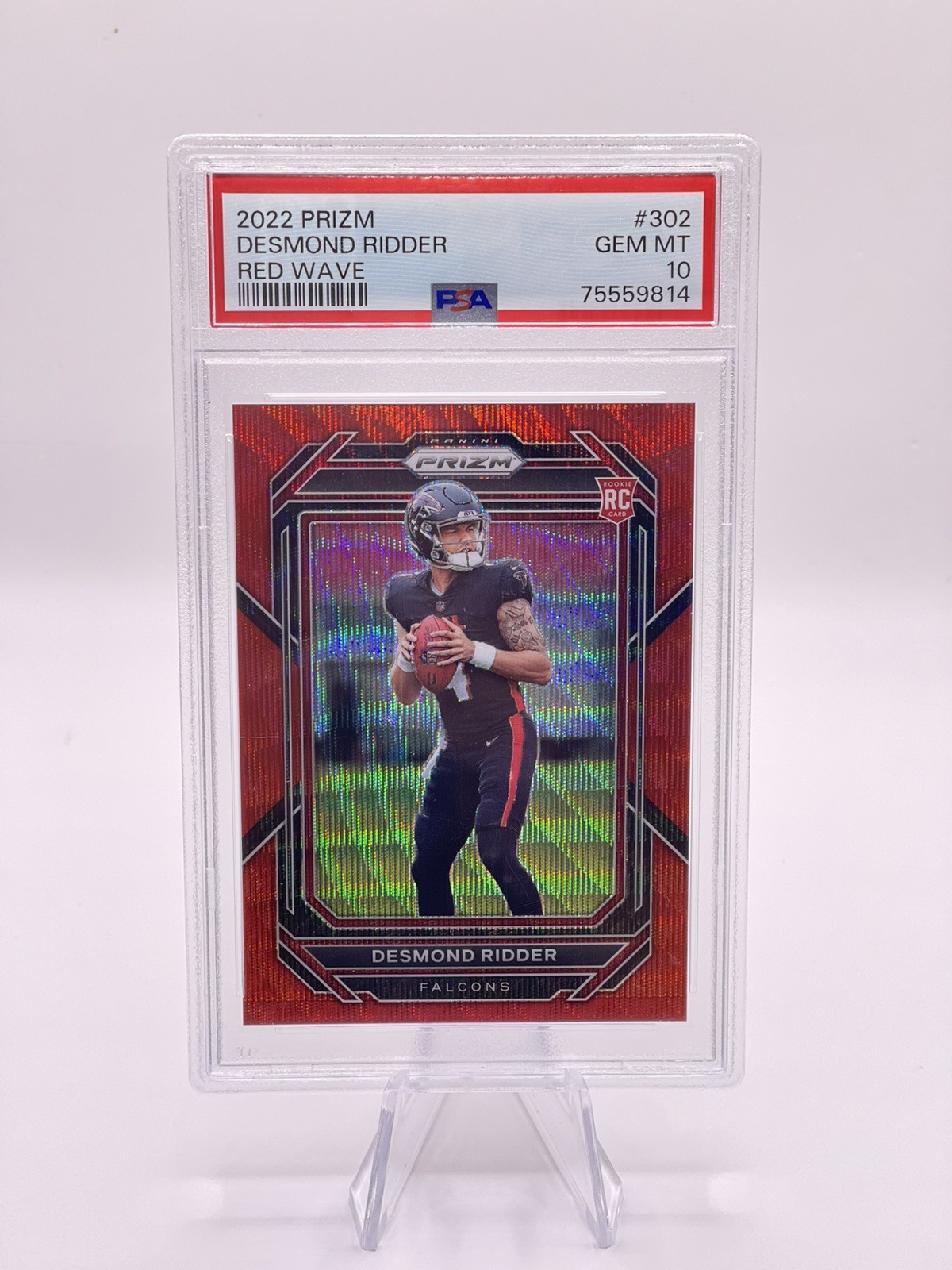 2022 Panini Prizm - Rookies Desmond Ridder #302 Red Wave Prizm /149 (RC) PSA 10