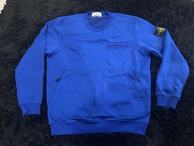 Stone Island Blue Crew Neck Multi Pocket Fleece Sweatshirt Rare XL Made In Italy