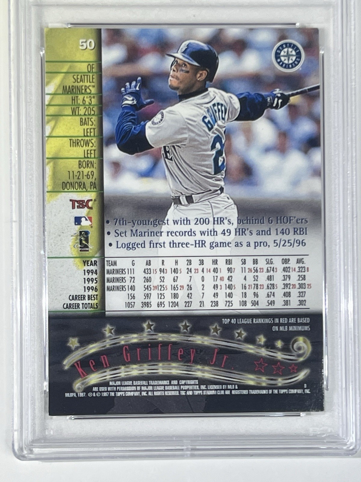 1997 STADIUM CLUB MATRIX #50 KEN GRIFFEY JR. PSA 8 NM-MT SEATTLE MARINERS HOF view 2